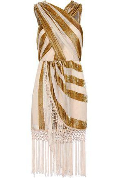 Shop Alice Mccall Woman Surrealist Macramé-trimmed Tinsel And Georgette Mini Dress Gold