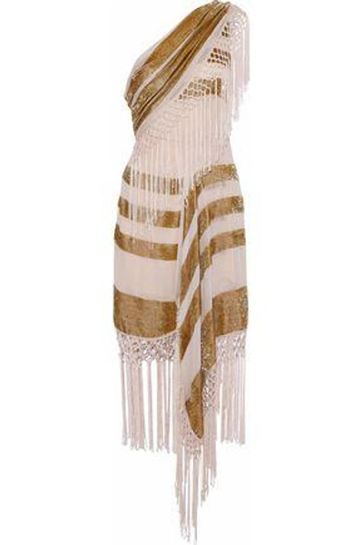 Shop Alice Mccall For Her One-shoulder Macramé-trimmed Tinsel And Georgette Dress In Gold