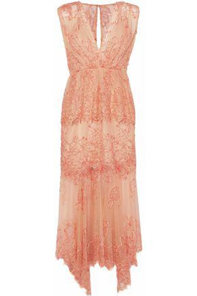 Shop Alice Mccall Clementine Lace Peplum Midi Dress In Blush