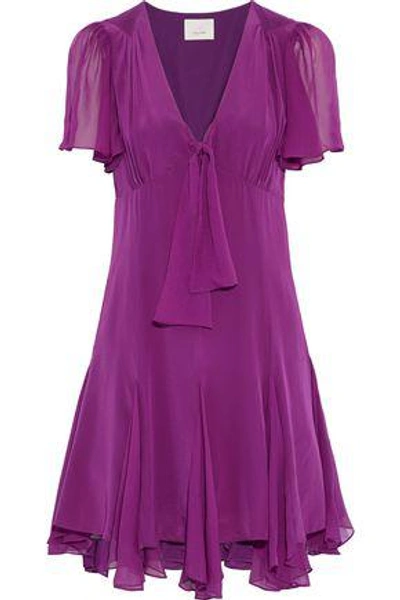 Shop Cinq À Sept Woman Annali Knotted Silk Crepe De Chine Mini Dress Violet