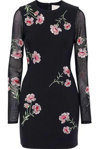 Shop Cinq À Sept Woman Anna Mesh-paneled Embroidered Cady Mini Dress Black