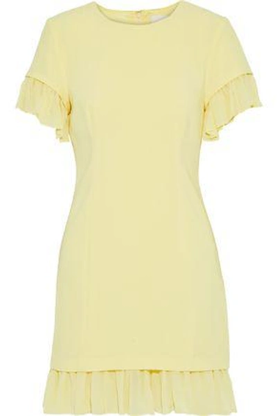 Shop Cinq À Sept Woman Rosaria Ruffle-trimmed Layered Crepe Mini Dress Pastel Yellow
