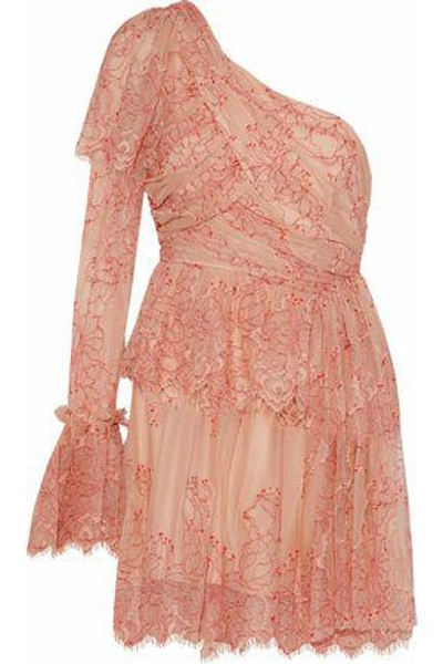 Shop Alice Mccall Woman Lovely One-shoulder Lace Mini Dress Blush