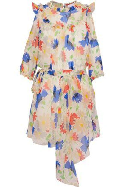 Shop Alice Mccall Woman Get In Line Cold-shoulder Floral-print Georgette Mini Dress Cream
