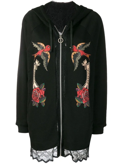 Shop Pinko Embroidered Zipped Up Cardi-coat - Black