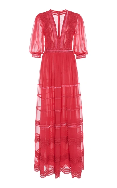 Shop Costarellos V-neck Silk Chiffon Dress In Pink