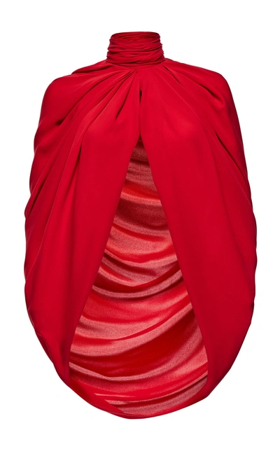Shop Magda Butrym Medford Scarf-detailed Draped Silk-satin Cape In Red