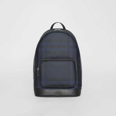 Shop Burberry London Check And Leather Backpack In Navy/black