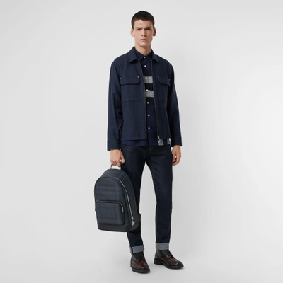 Shop Burberry London Check And Leather Backpack In Navy/black