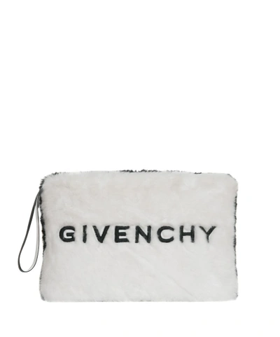 Shop Givenchy Faux-fur Logo Pouch In Nero