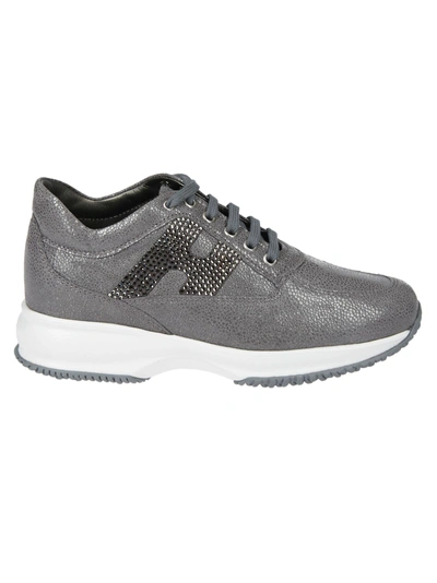 Shop Hogan Embellished Logo Sneakers In Grey