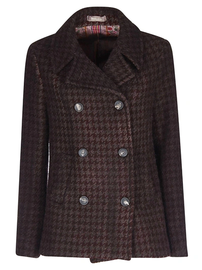 Shop Massimo Alba Checked Double Breasted Coat In Plum/ruby