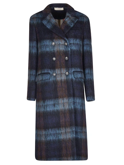 Shop Massimo Alba Double Breasted Long Coat In Peacock/blue