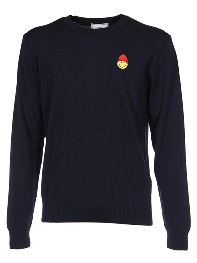 Shop Ami Alexandre Mattiussi Embroidered Smiley Chest Sweater In Navy