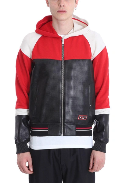 Shop Givenchy Black/red Leather And Cotton Jacket