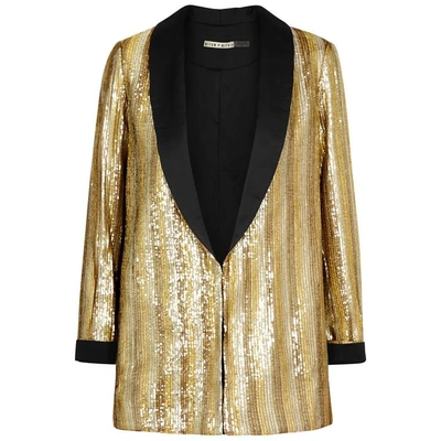 Shop Alice And Olivia Jace Sequin-embellished Cotton Blazer In Gold