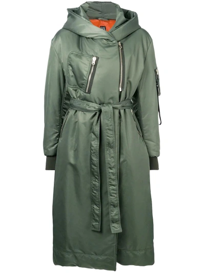 Shop Bacon Hooded Belted Rain Coat In Green