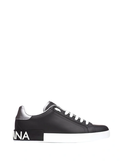 Shop Dolce & Gabbana Portofino Black Sneakers In Nero/argento