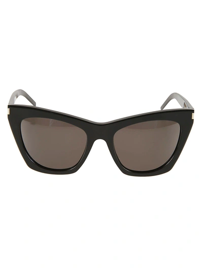 Shop Saint Laurent Kate Sunglasses In Shiny Black/grey