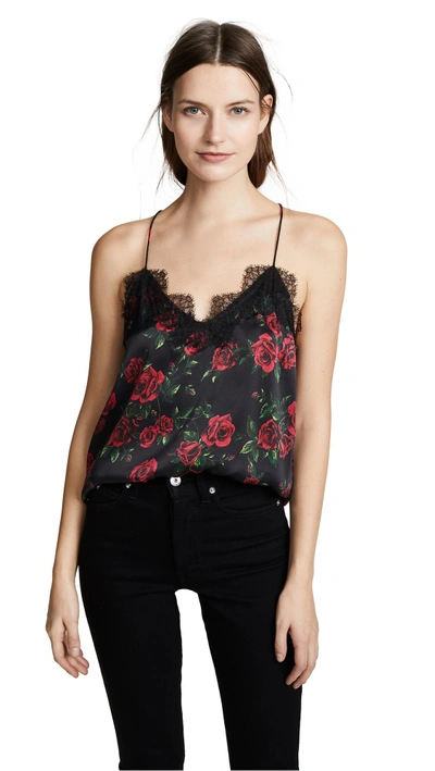 Shop Cami Nyc Racer Charmeuse Top In Red Rose Print