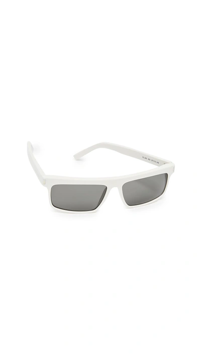 Shop Saint Laurent Sl 246 Narrow Rectangular Sunglasses In Ivory/grey