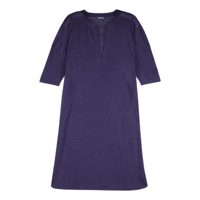 Shop Vilebrequin Women Ready To Wear - Women Long Linen Jersey Tunic Dress Solid - Cover-up - Farline In Blue