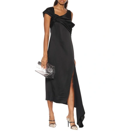 Shop Monse Asymmetric Satin Midi Dress In Black