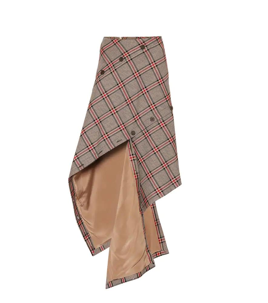 Rokh Checked Cottonblend Midi Skirt In Brown ModeSens