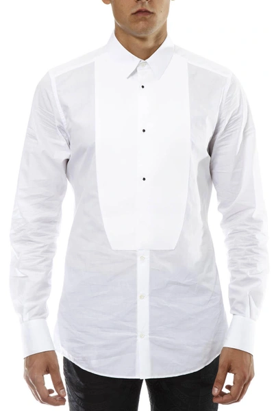 Shop Dolce & Gabbana White Cotton Tailored Bib Shirt