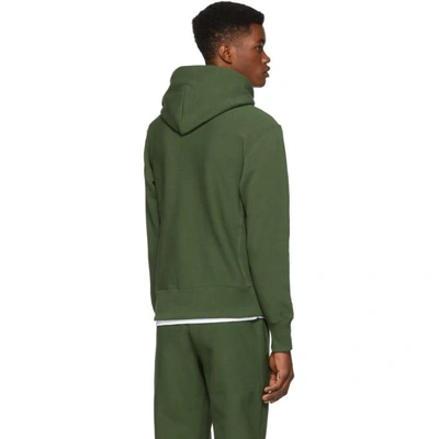 Champion Reverse Weave Green Script Logo Hoodie In Baf-olive