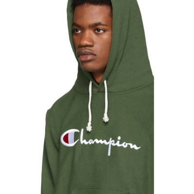 Champion Reverse Weave Green Script Logo Hoodie In Baf-olive