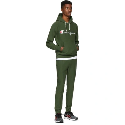 Champion Reverse Weave Green Script Logo Hoodie In Baf-olive