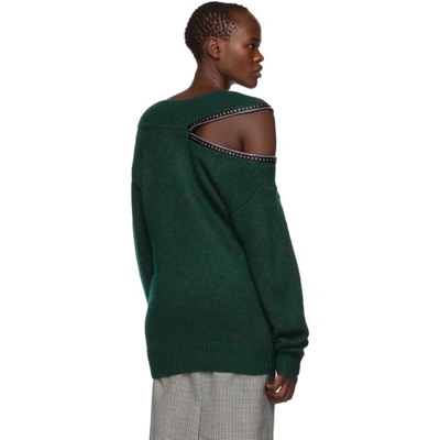 Shop Christopher Kane Green Crystal Zip V-neck Sweater In 3316 Pine