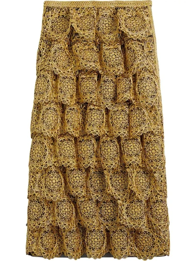 Shop Burberry Tiered Silicone Lace Skirt - Yellow