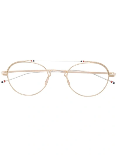 Shop Thom Browne Eyewear Round Frame Glasses - Gold