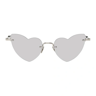 Shop Saint Laurent Silver New Wave Loulou 254 Heart Sunglasses