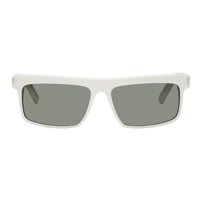 Shop Saint Laurent White Rectangular Sunglasses In 003 Ivory