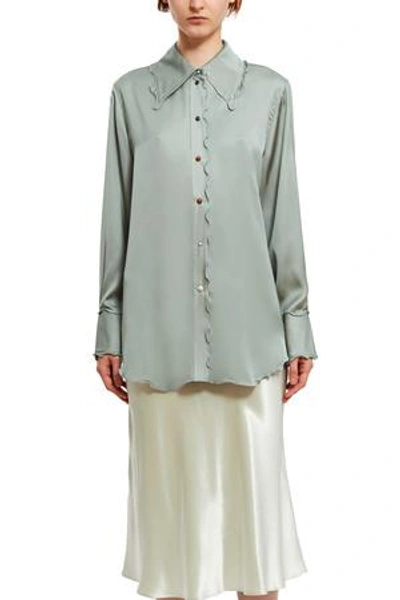 Shop Acne Studios Opening Ceremony Long-sleeve Shiny Blouse In Dusty Green