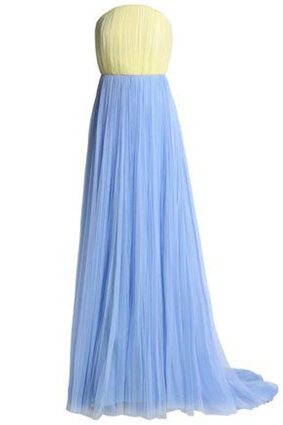 Shop Delpozo Strapless Two-tone Tulle Gown In Light Blue