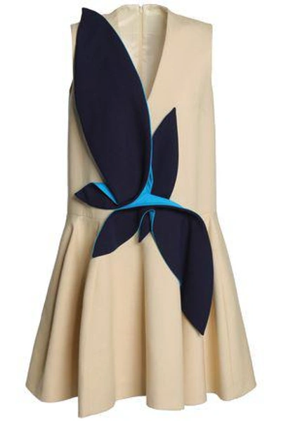 Shop Delpozo Woman Appliquéd Cotton-neoprene Mini Dress Beige