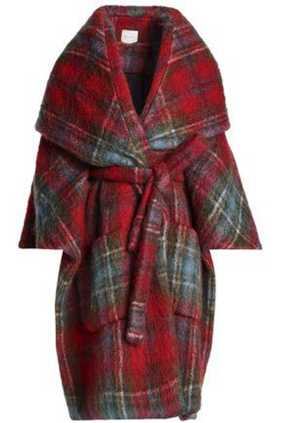 Shop Delpozo Woman Checked Mohair-blend Cape Red