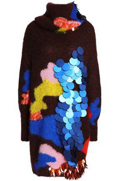 Shop Delpozo Woman Embellished Intarsia-knit Mohair And Silk-blend Turtleneck Sweater Merlot