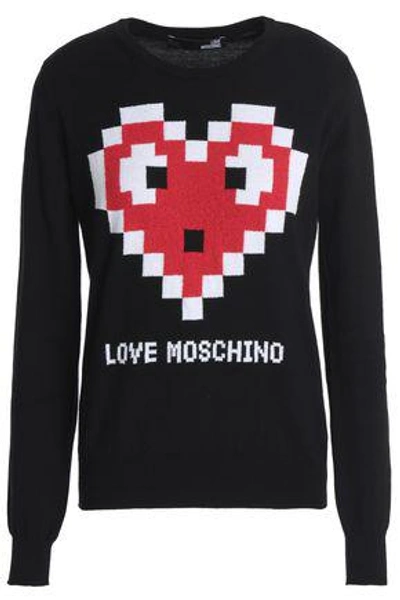 Shop Love Moschino Woman Intarsia Cotton-blend Sweater Black