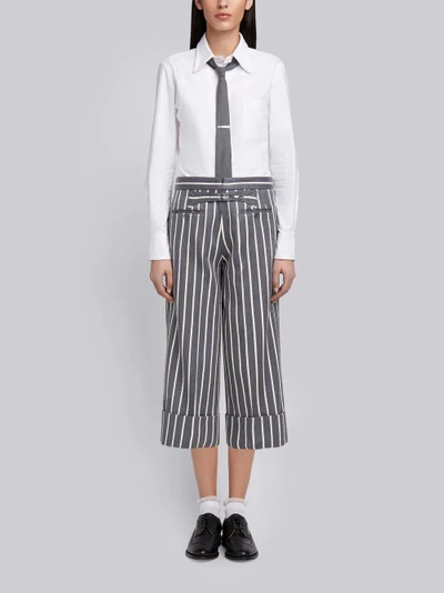 Shop Thom Browne Chenille Banker Stripe Straight Leg Trouser In Grey