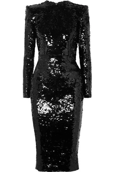 Shop Alex Perry Sequined Crepe Dress In Black