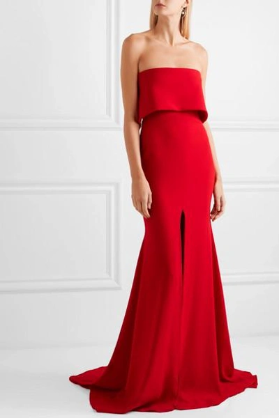Shop Alex Perry Strapless Split-front Crepe Gown In Red