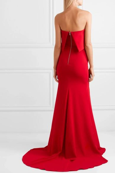 Shop Alex Perry Strapless Split-front Crepe Gown In Red