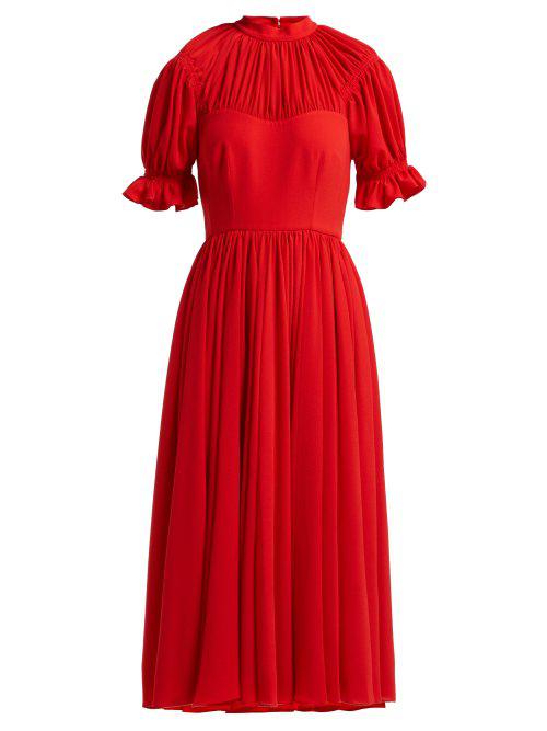 Emilia Wickstead Philly Gathered Crepe Midi Dress In Red | ModeSens