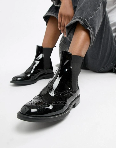 Vagabond Amina Patent Leather Brogue Chelsea Boot Black