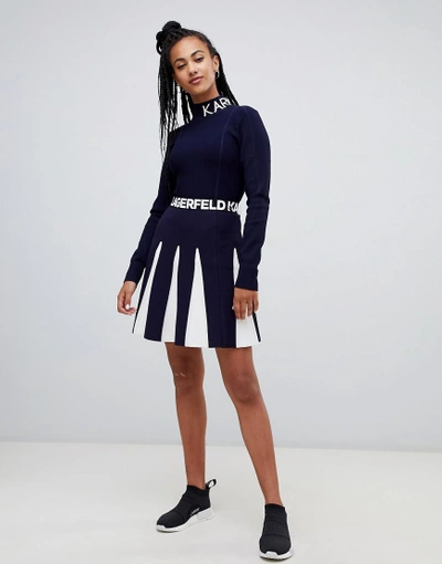 Shop Karl Lagerfeld Contrast Knit Skater Skirt - Navy